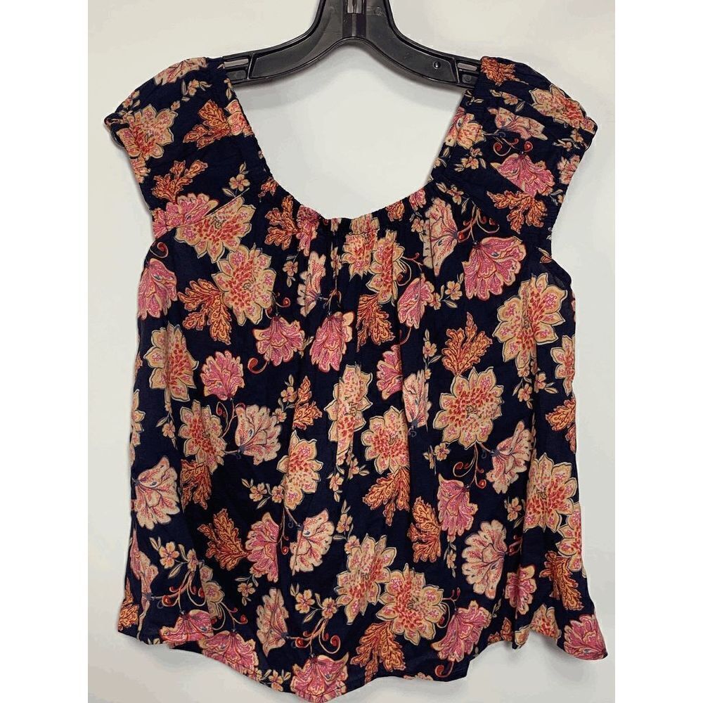 Old Navy Women's Woven Peasant Boho Floral Tie Back Top Blouse Navy Pink Small